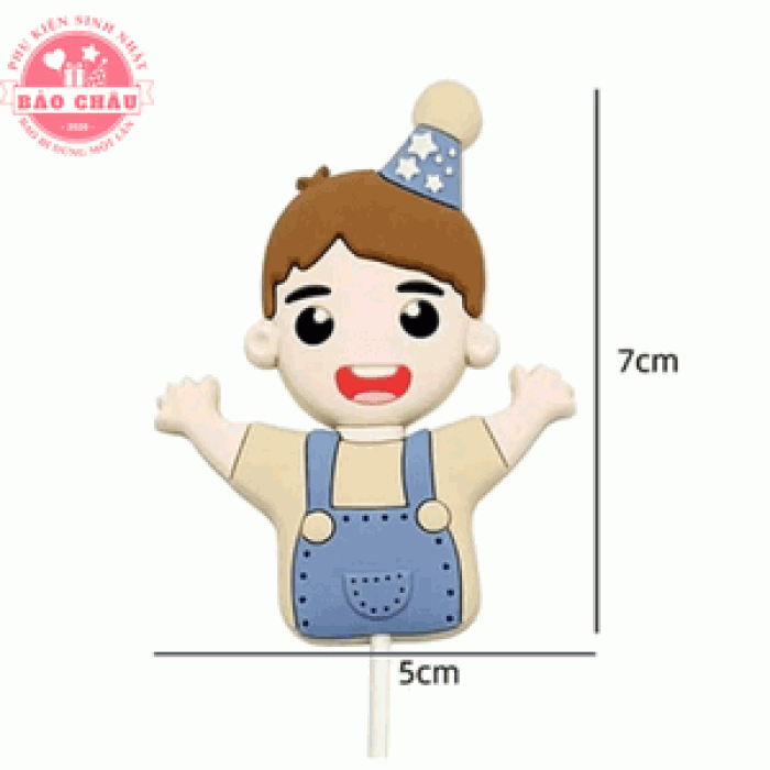 Silicon Em Bé Vui Vẻ Đội Nón Sinh Nhật Trai - Trang trí bánh kem, bánh sinh nhật