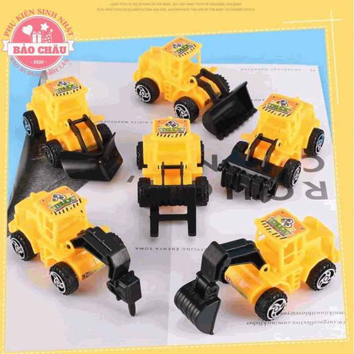 Bộ 6 xe xúc, trang trí bánh kem - Phụ kiện bánh kem