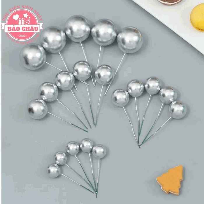 40 Bi Bóng Nhựa Bạc size 2, 2, 5, 3, 4cm Đủ Màu Trang Trí Bánh Kem, Bánh Sinh Nhật
