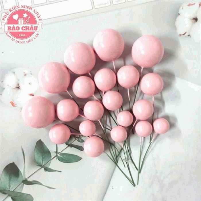 40 Bi Bóng Nhựa Hồng size 2, 2, 5, 3, 4cm Đủ Màu Trang Trí Bánh Kem, Bánh Sinh Nhật