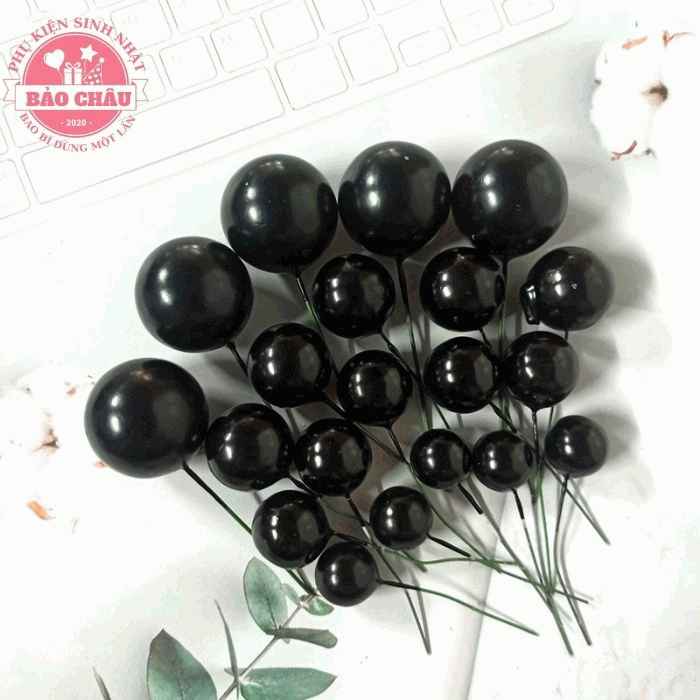40 Bi Bóng Nhựa Đen size 2, 2, 5, 3, 4cm Đủ Màu Trang Trí Bánh Kem, Bánh Sinh Nhật