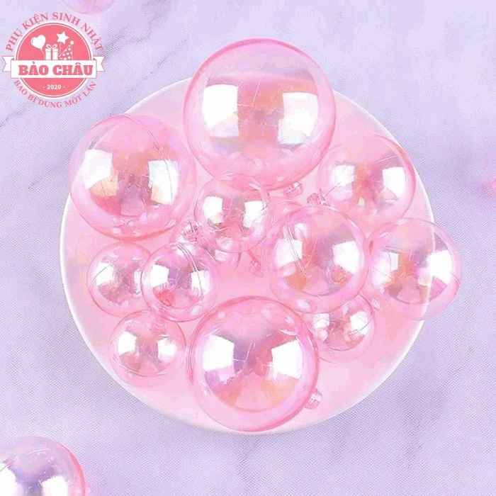 Bộ 3 viên bi Trong Hồng trang trí bánh, bi nhựa trang trí Noel