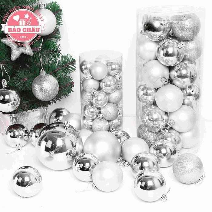 Bộ 3 viên bi màu bạc trang trí bánh kem, bánh sinh nhật, bi nhựa trang trí