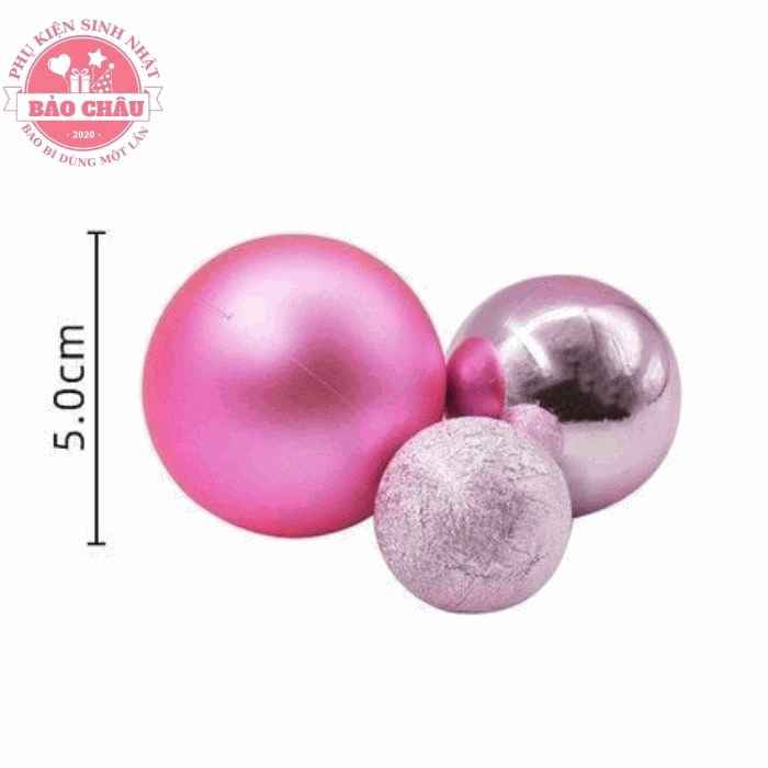 Bộ 3 viên bi màu hồng trang trí bánh kem, bánh sinh nhật, bi nhựa trang trí