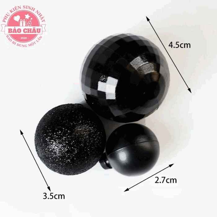 Bộ 3 viên bi màu đen trang trí bánh kem, bánh sinh nhật, bi nhựa trang trí