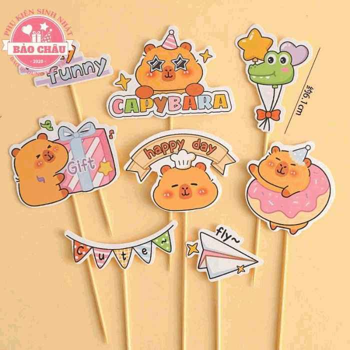 Set Cắm Giấy Cappy Bara Trà Sữa - Trang trí bánh sinh nhật, bánh kem