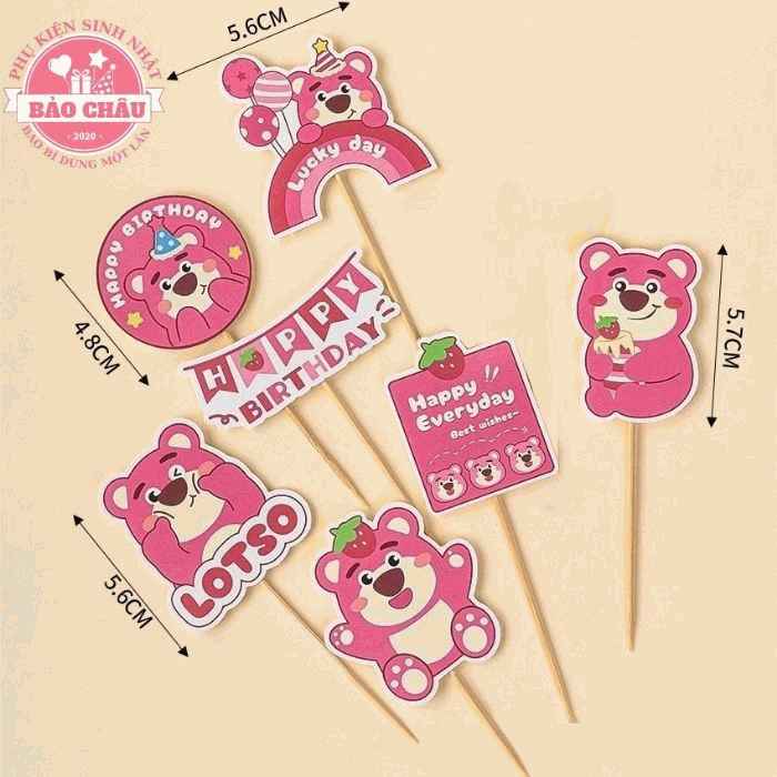 Các mẫu set giấy gấu dâu - phụ kiện trang trí bánh kem