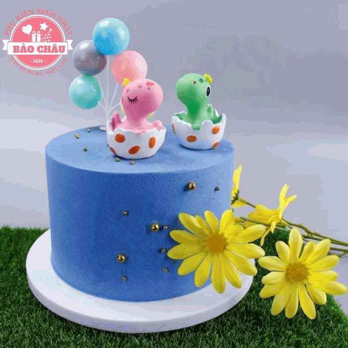 Cặp trứng khủng long dễ thương trang trí bánh kem (2 con) - phụ kiện sinh nhật