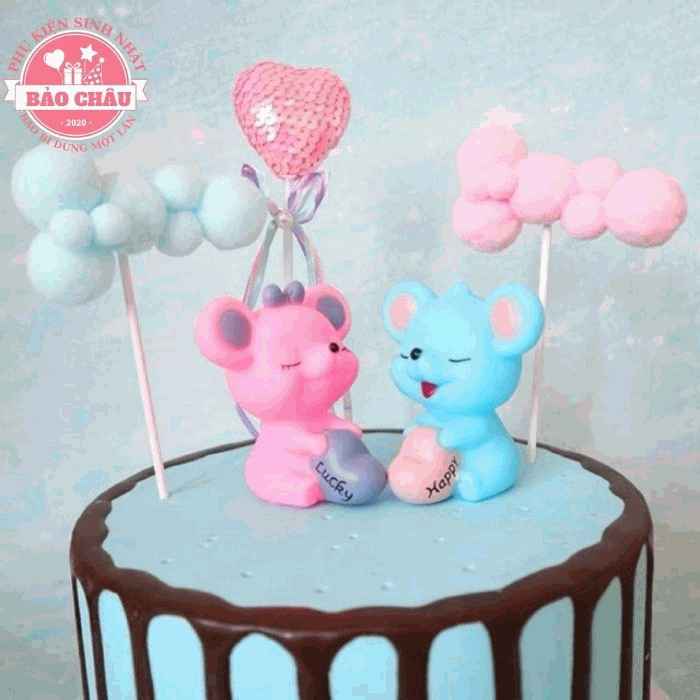 Chuột Lucky&Happy (1Cặp) - Trang trí bánh sinh nhật bánh kem