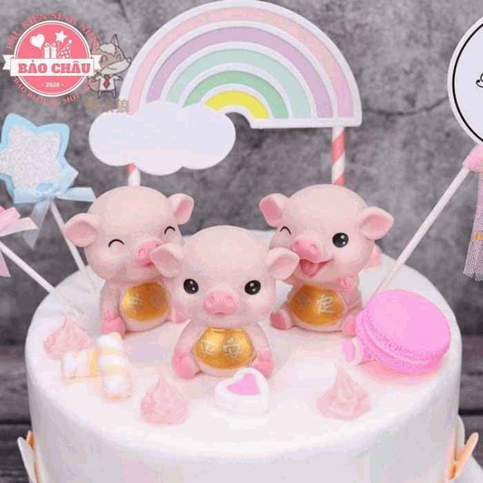 Heo Mặc Yếm - Heo Lò Xo - Phụ Kiện Trang TrÍ Bánh Kem