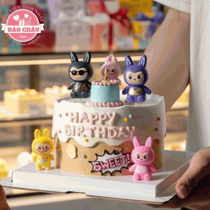 Bộ gia đình Labubu (4con) trang trí bánh sinh nhật, bé Labubu trang trí bánh kem 5.0