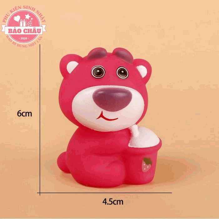 Gấu dâu Losto (ôm cốc kem) Mẫu trang trí bánh kem - Phụ kiện bánh kem