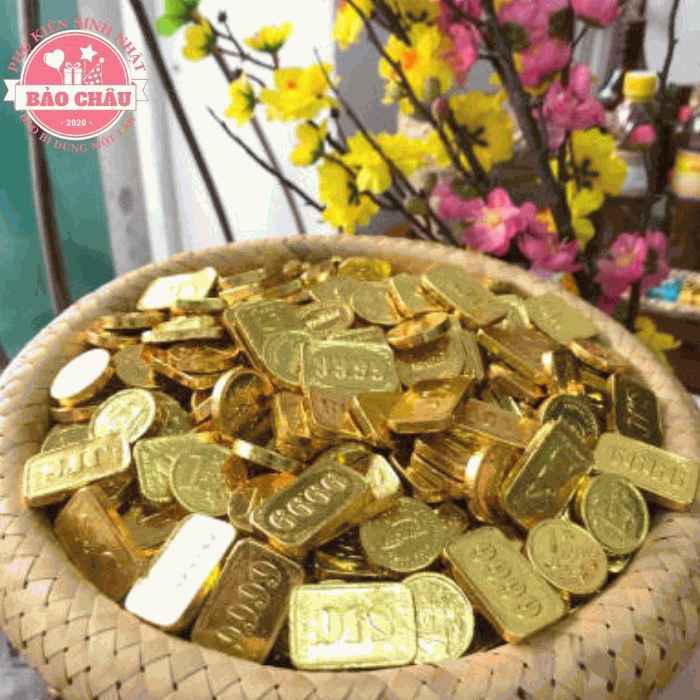 1KG Kẹo Đồng Tiền Vàng Vuông Trung trang trí bánh kem , bánh sinh nhật