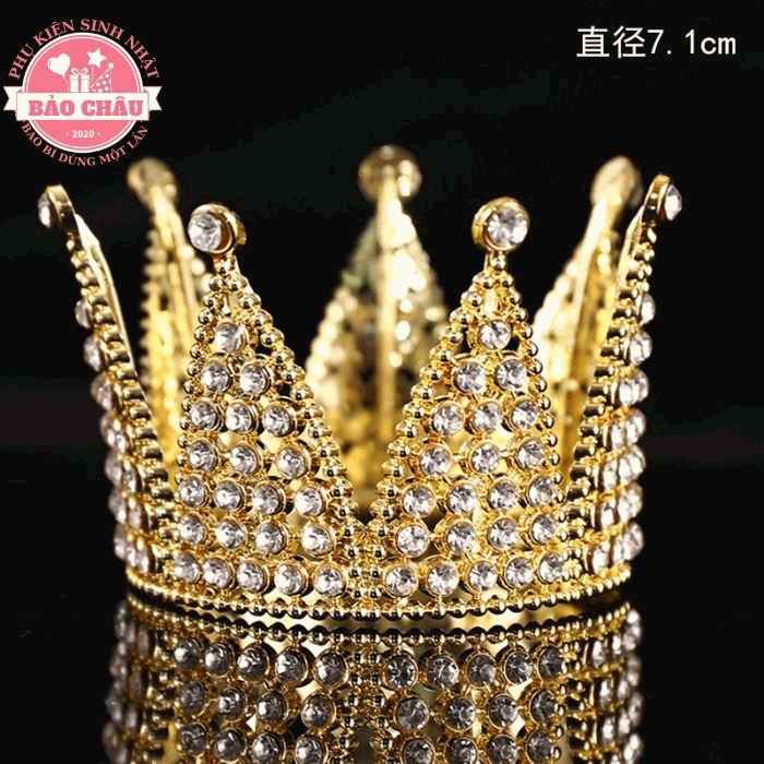 Vương Miện Cánh Sen Vàng mini trang trí bánh kem, trang trí bánh sinh nhật
