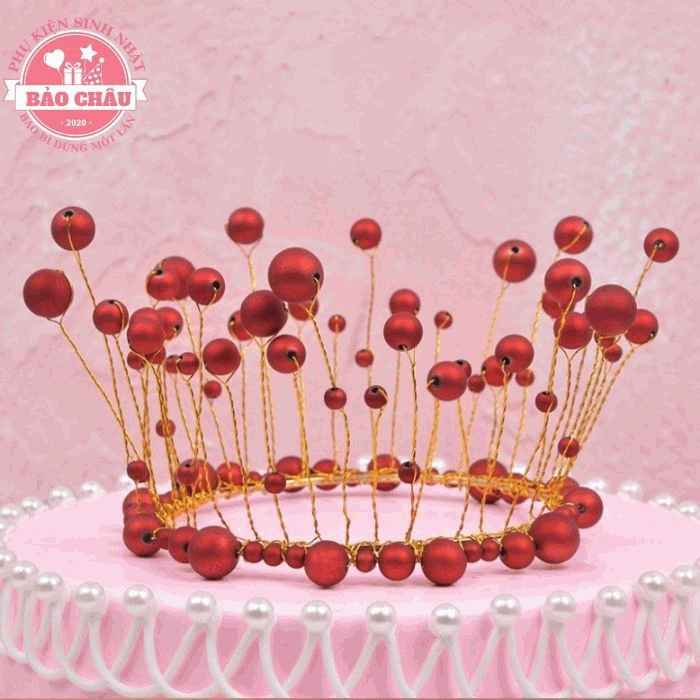 Vương Miện Ngọc Trai Đỏ trang trí bánh kem, trang trí bánh sinh nhật