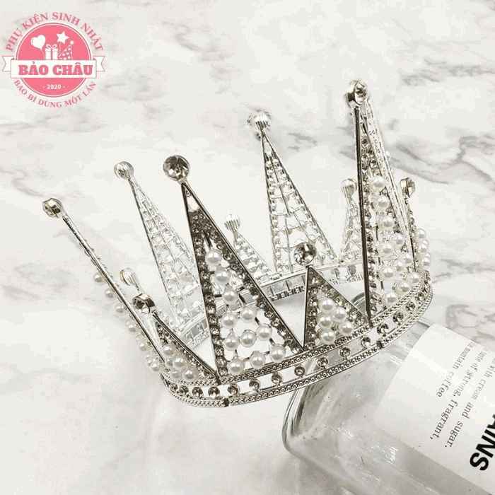Vương Miện Nhọn Bạc trang trí bánh kem, trang trí bánh sinh nhật