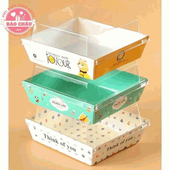 Hộp giấy vuông trắng đựng bánh su kem E1413 - hộp giấy 1413 trắng đựng bánh mochi kem sữa - bông lan trứng muối