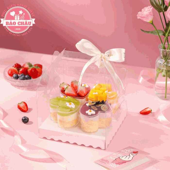 50 Ly Mousse Trái Tim Đựng Bánh Lạnh, Ly Mica Không Nắp 140ml