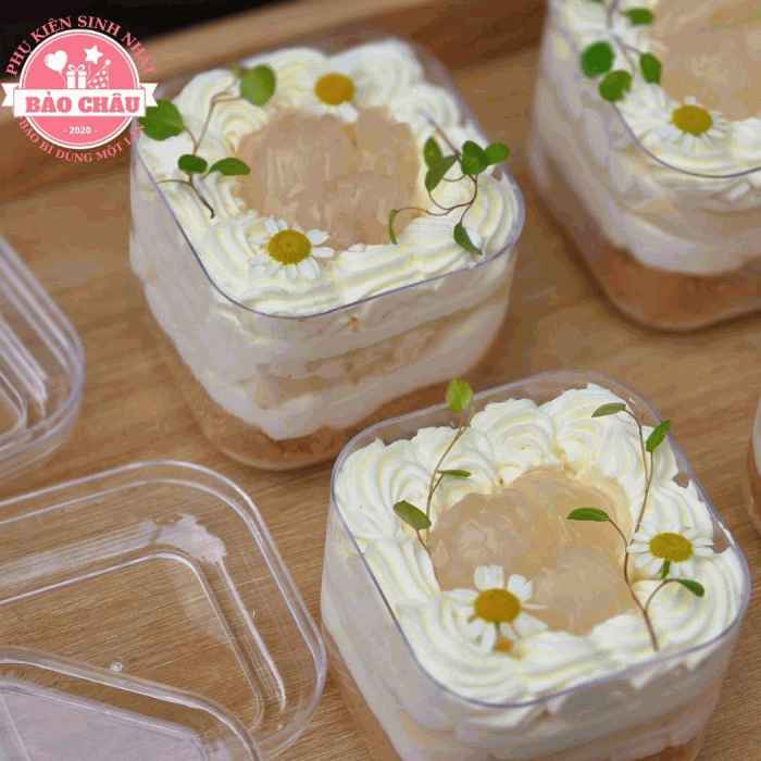 Set 10 Ly nhựa cứng đựng bánh mousse, tiramisu, redvelvet có kèm nắp - GD2013