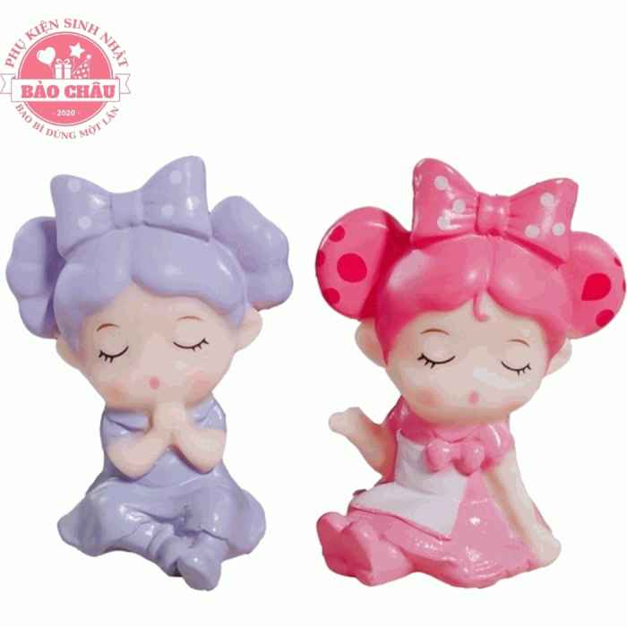 Em Bé Đội Nơ Tím Hồng - Phụ Kiện Trang Trí Bánh Kem