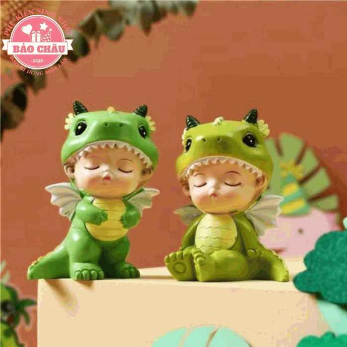 Cặp Em bé khủng long cute trang trí bánh kem, bánh sinh nhật cho bé vô cùng đẹp