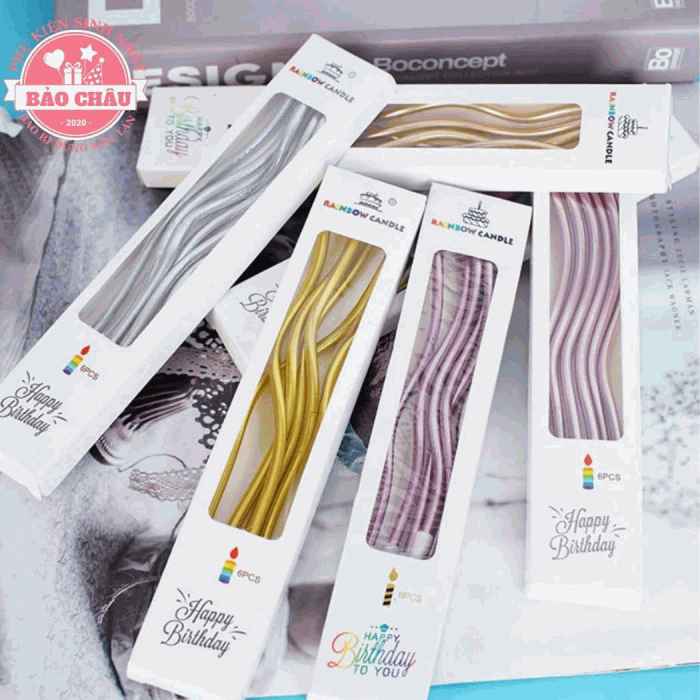 Đồ trang trí bánh kem_VỈ 6 NẾN SÓNG DÀI CAO CẤP