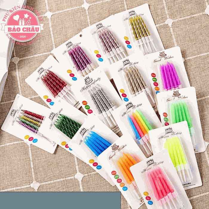 Vỉ nến xoắn nhũ, nến sinh nhật trang trí bánh kem