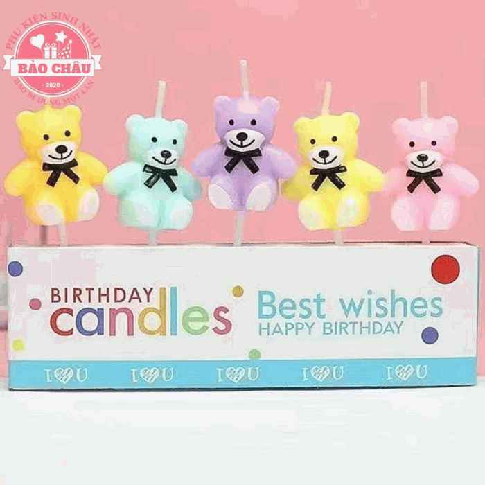 Nến gấu đủ màu - Nến sinh nhật hiện đại trang trí bánh, nến sinh nhật hot trend cao cấp (1 vỉ)