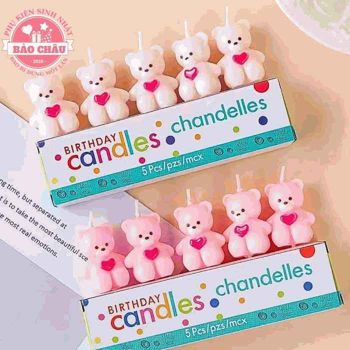 Nến gấu hồng - Nến sinh nhật hiện đại trang trí bánh, nến sinh nhật hot trend cao cấp (1 vỉ)
