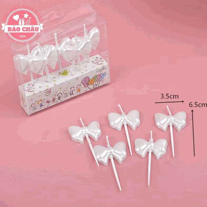 Nến nơ trắng - Nến sinh nhật hiện đại trang trí bánh, nến sinh nhật hot trend cao cấp (1 vỉ)