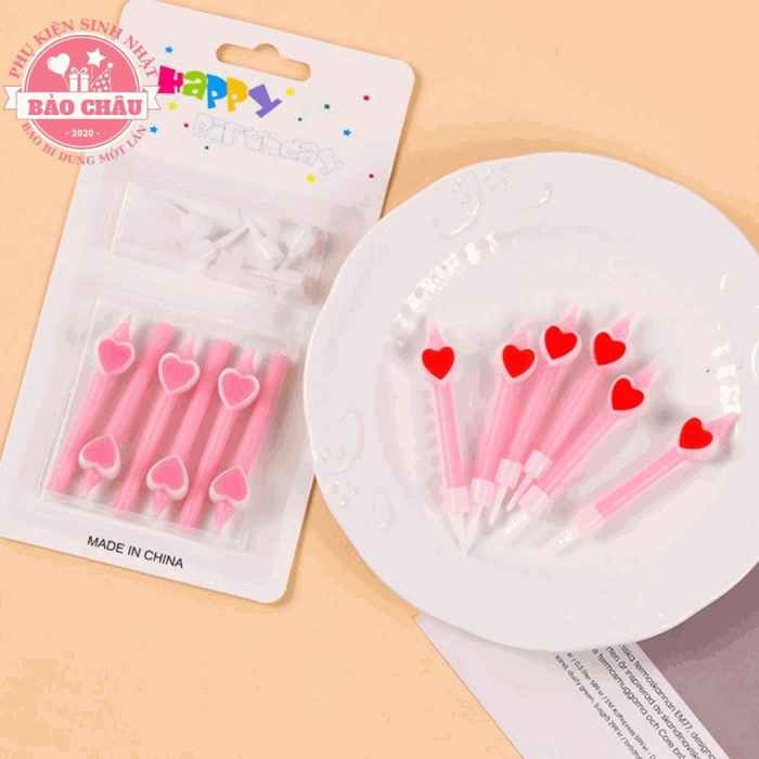 Nến tim hồng - Nến sinh nhật hiện đại trang trí bánh, nến sinh nhật hot trend cao cấp (1 vỉ)