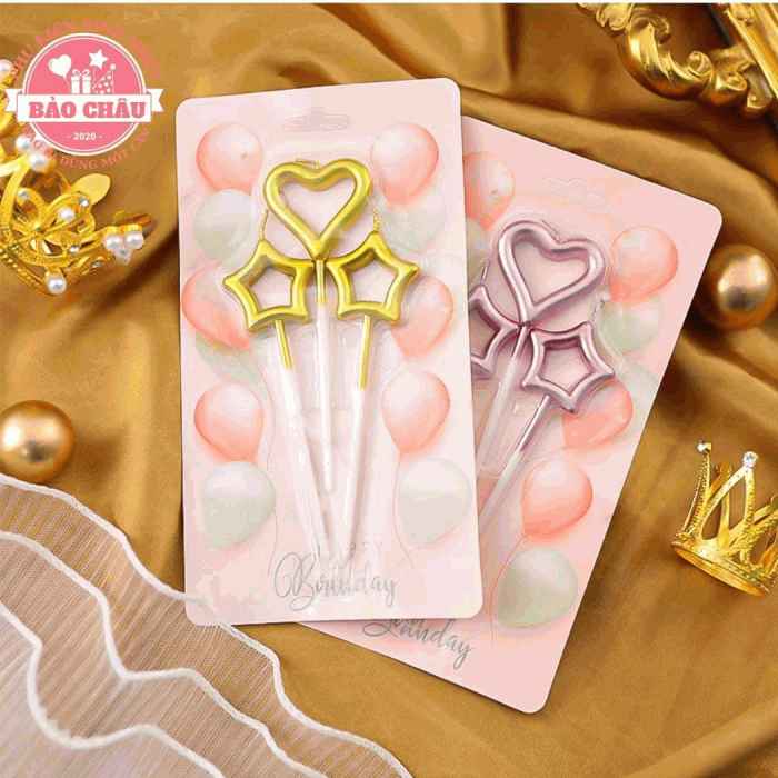 Nến tim sao vàng - Nến sinh nhật hiện đại trang trí bánh, nến sinh nhật hot trend cao cấp (1 vỉ)