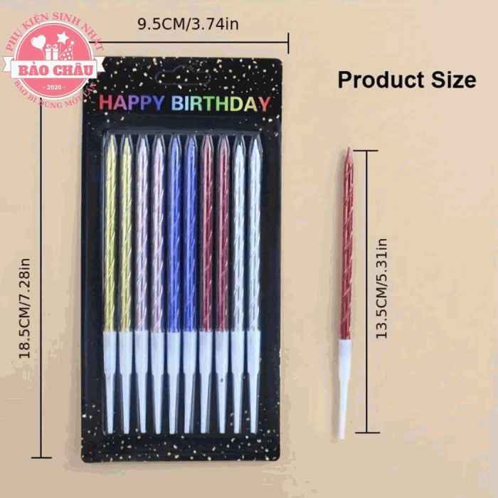 Nến xoắn dài - Nến sinh nhật hiện đại trang trí bánh, nến sinh nhật hot trend cao cấp (1 vỉ)